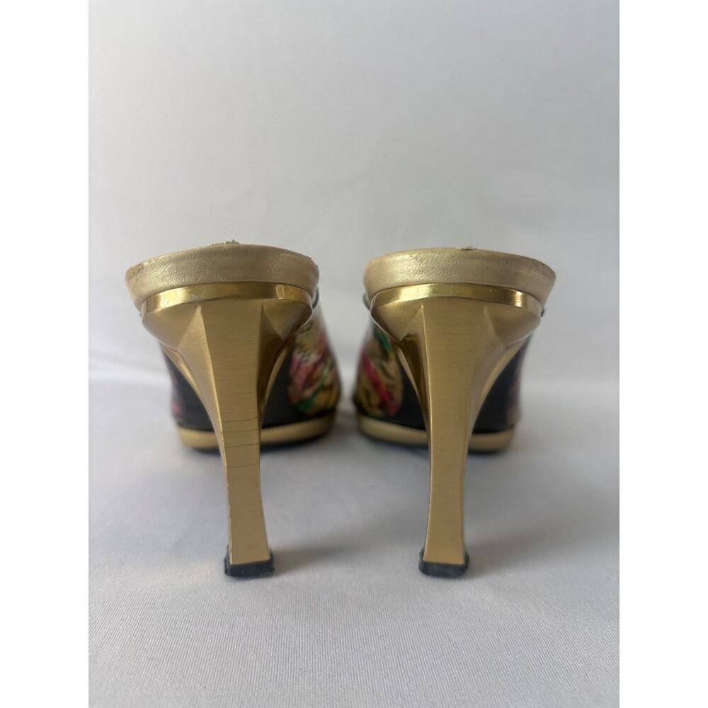 Stuart Weitzman Multicolor Snakeskin Print Gold Heel Mule Sandals Size 7B - Picture 5 of 9